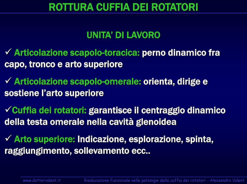 superiore Cuffia dei rotatori: garantisce il centraggio dinamico della testa omerale nella