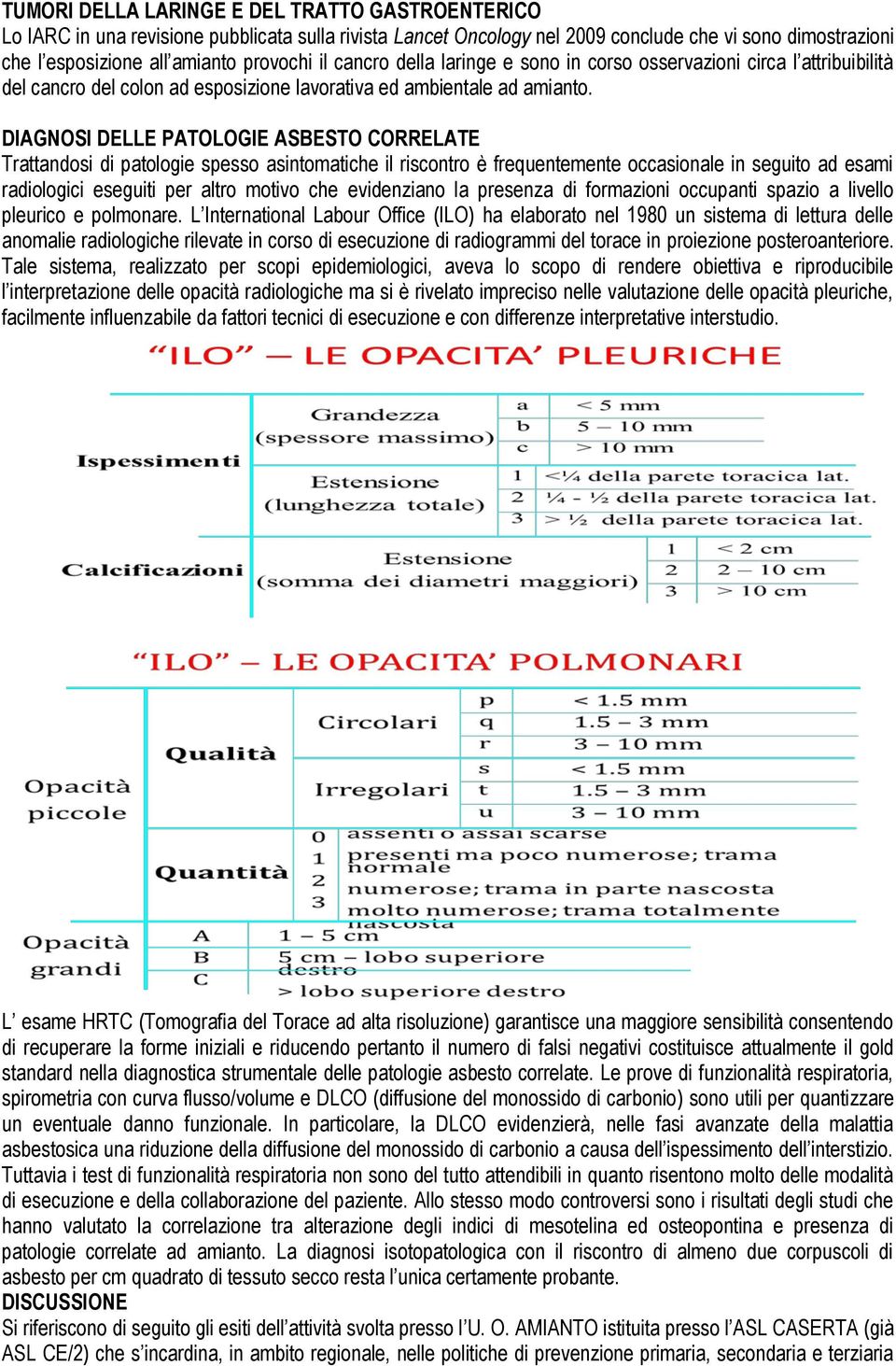 DIAGNOSI DELLE PATOLOGIE ASBESTO CORRELATE Trattandosi di patologie spesso asintomatiche il riscontro è frequentemente occasionale in seguito ad esami radiologici eseguiti per altro motivo che