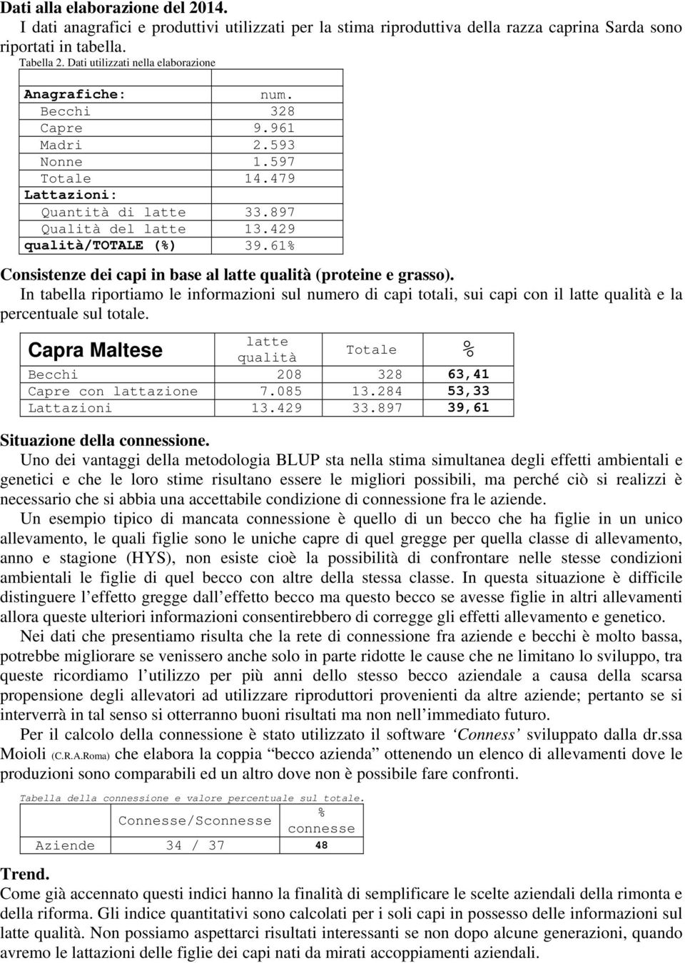 61% Consistenze dei capi in base al latte qualità (proteine e grasso). In tabella riportiamo le informazioni sul numero di capi totali, sui capi con il latte qualità e la percentuale sul totale.