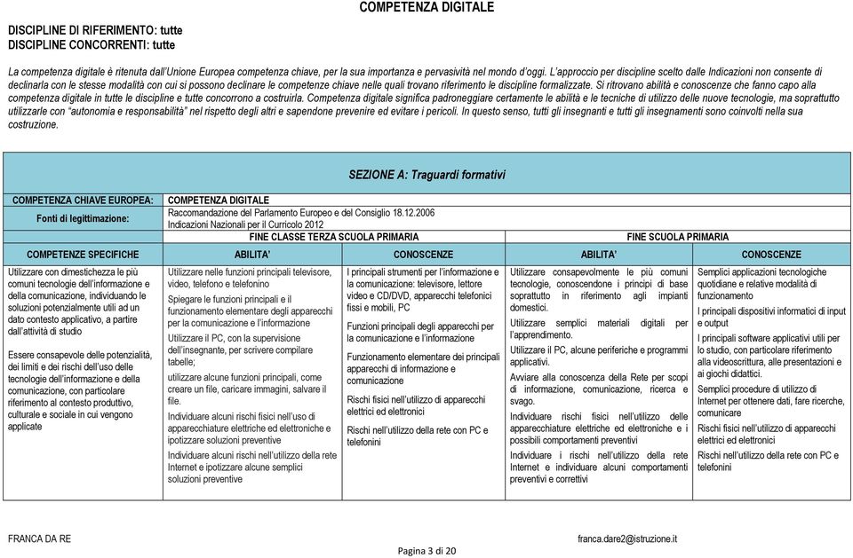 L approccio per discipline scelto dalle Indicazioni non consente di declinarla con le stesse modalità con cui si possono declinare le competenze chiave nelle quali trovano riferimento le discipline