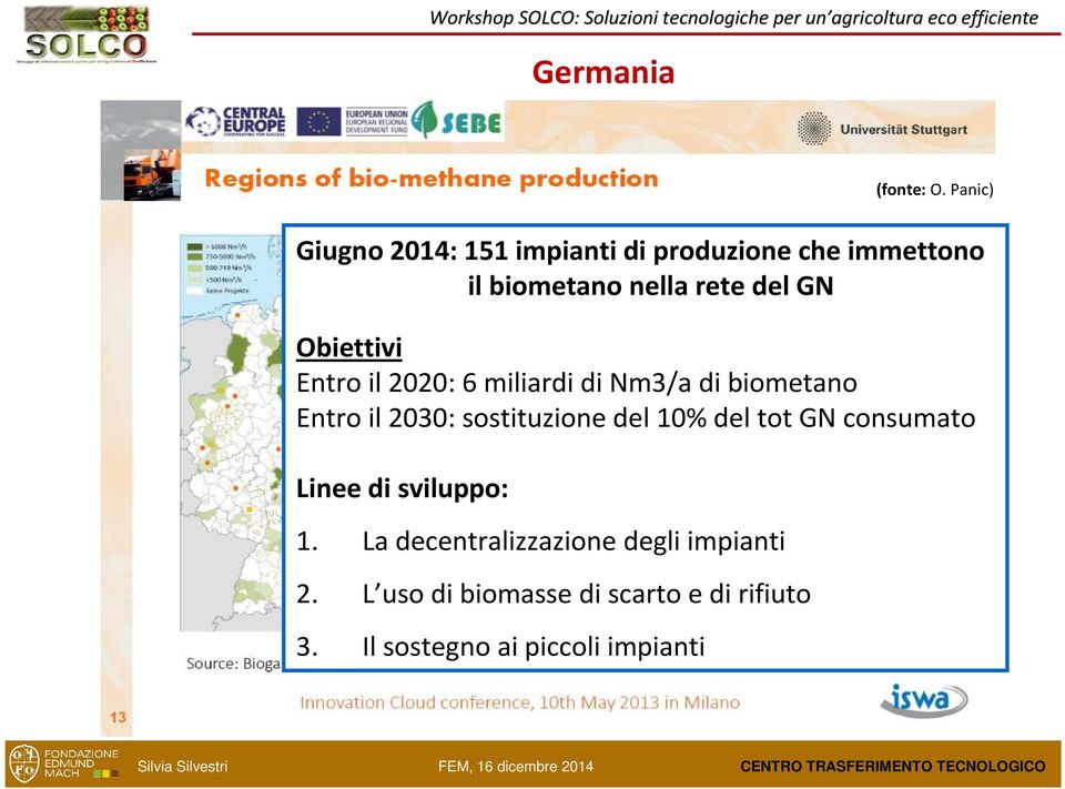 Obiettivi Entro il 2020: 6 miliardi di Nm3/a di biometano Entro il 2030: sostituzione del