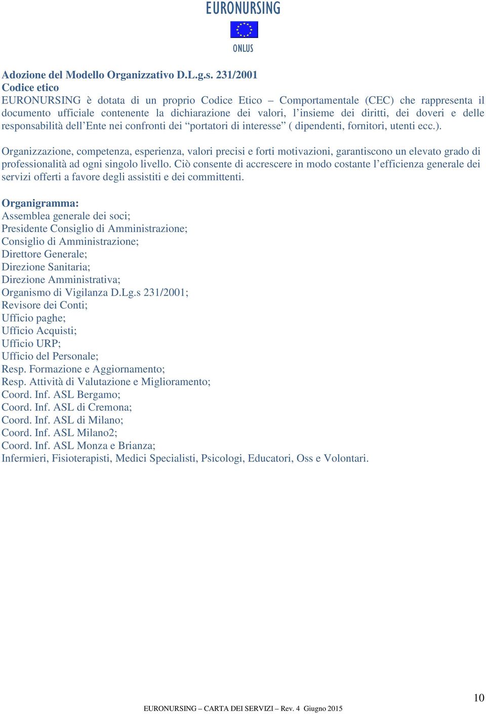 doveri e delle responsabilità dell Ente nei confronti dei portatori di interesse ( dipendenti, fornitori, utenti ecc.).