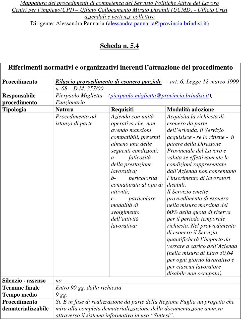 pericolosità connaturata al tipo di attività; c- particolare modalità di svolgimento dell attività lavorativa; Acquisita la richiesta di esonero da parte dell Azienda, il Servizio acquisisce - se lo