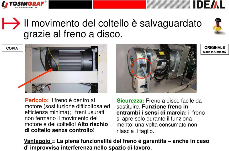 del coltello! Alto rischio di coltello senza controllo! Sicurezza: Freno a disco facile da sostituire.