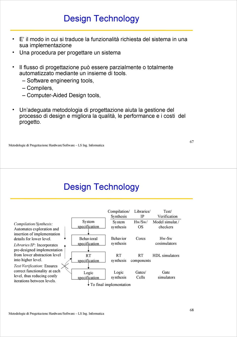 Software engineering tools, Compilers, Computer-Aided Design tools, Un adeguata metodologia di progettazione aiuta la gestione del processo di design e migliora la qualità, le performance e i costi