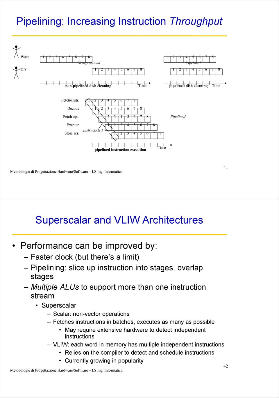 Instruction 2 3 4 5 6 7 8 2 3 4 5 6 7 8 pipelined instruction execution Time 4 Superscalar and VLIW Architectures Performance can be improved by: Faster clock (but there s a limit) Pipelining: slice