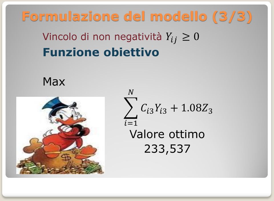 Funzione obiettivo Max N C i3 Y