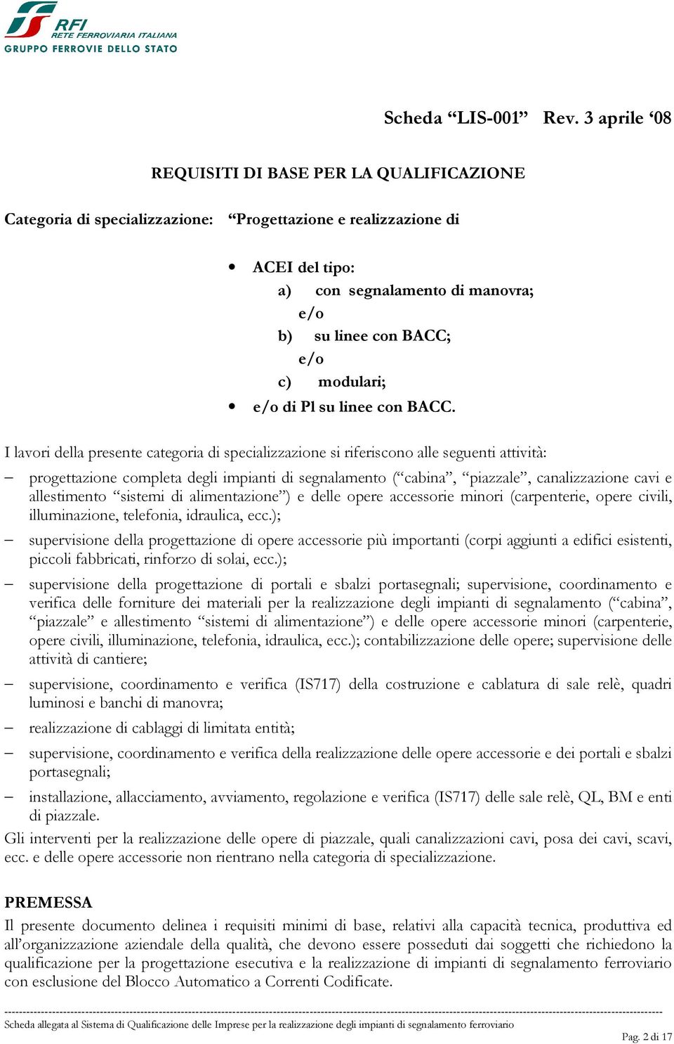 modulari; e/o di Pl su linee con BACC.