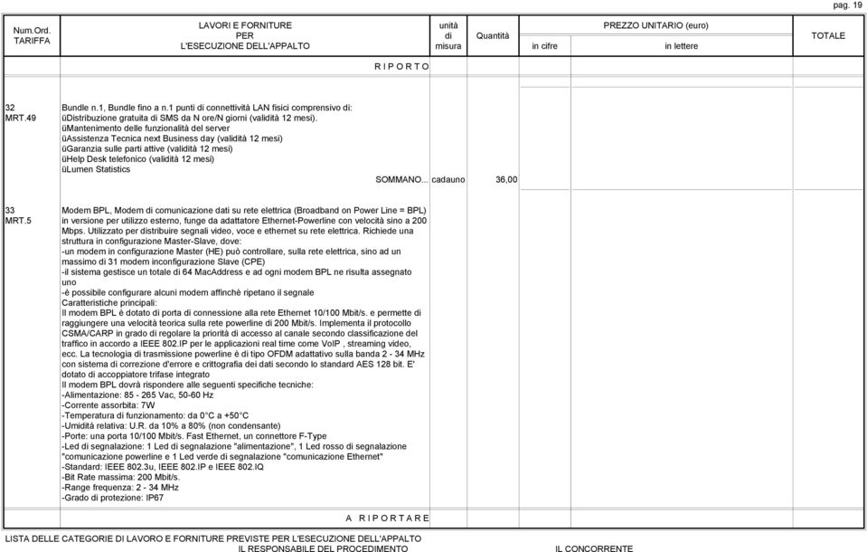 Lumen Statistics SOMMANO... cadauno 36,00 33 Modem BPL, Modem di comunicazione dati su rete elettrica (Broadband on Power Line = BPL) MRT.