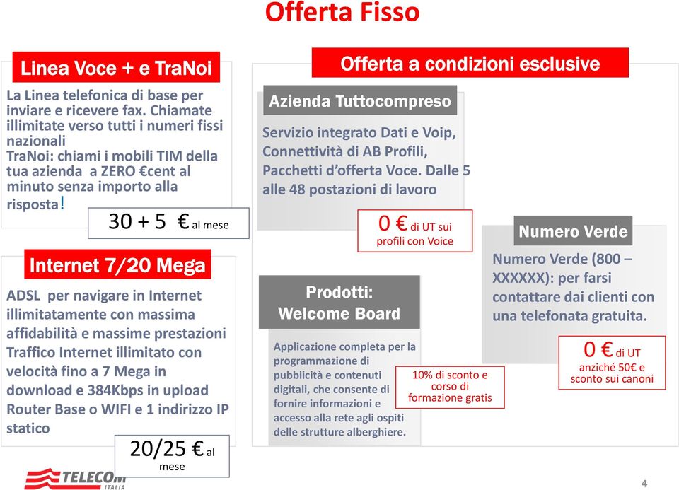 30 + 5 al mese Internet 7/20 Mega ADSL per navigare in Internet illimitatamente con massima affidabilità e massime prestazioni Traffico Internet illimitato con velocità fino a 7 Mega in download e