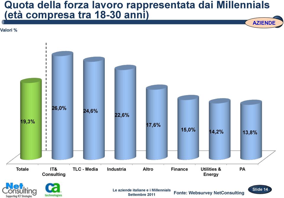 15,0% 14,2% 13,8% Totale IT& Consulting TLC - Media Industria