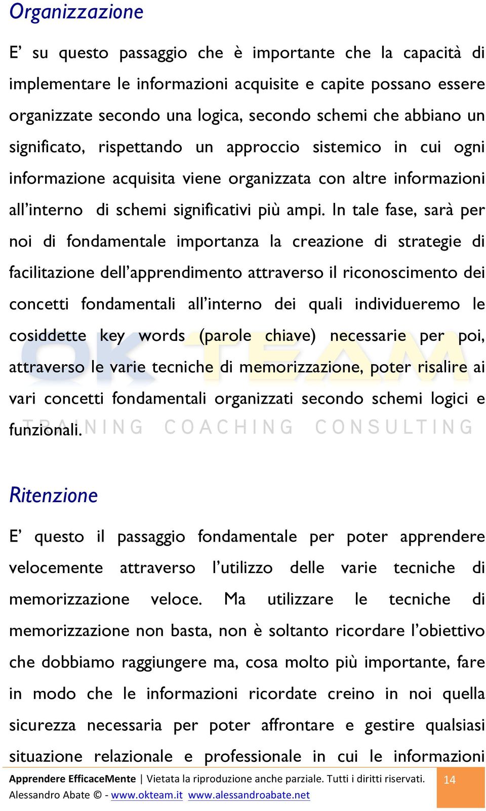 In tale fase, sarà per noi di fondamentale importanza la creazione di strategie di facilitazione dell apprendimento attraverso il riconoscimento dei concetti fondamentali all interno dei quali