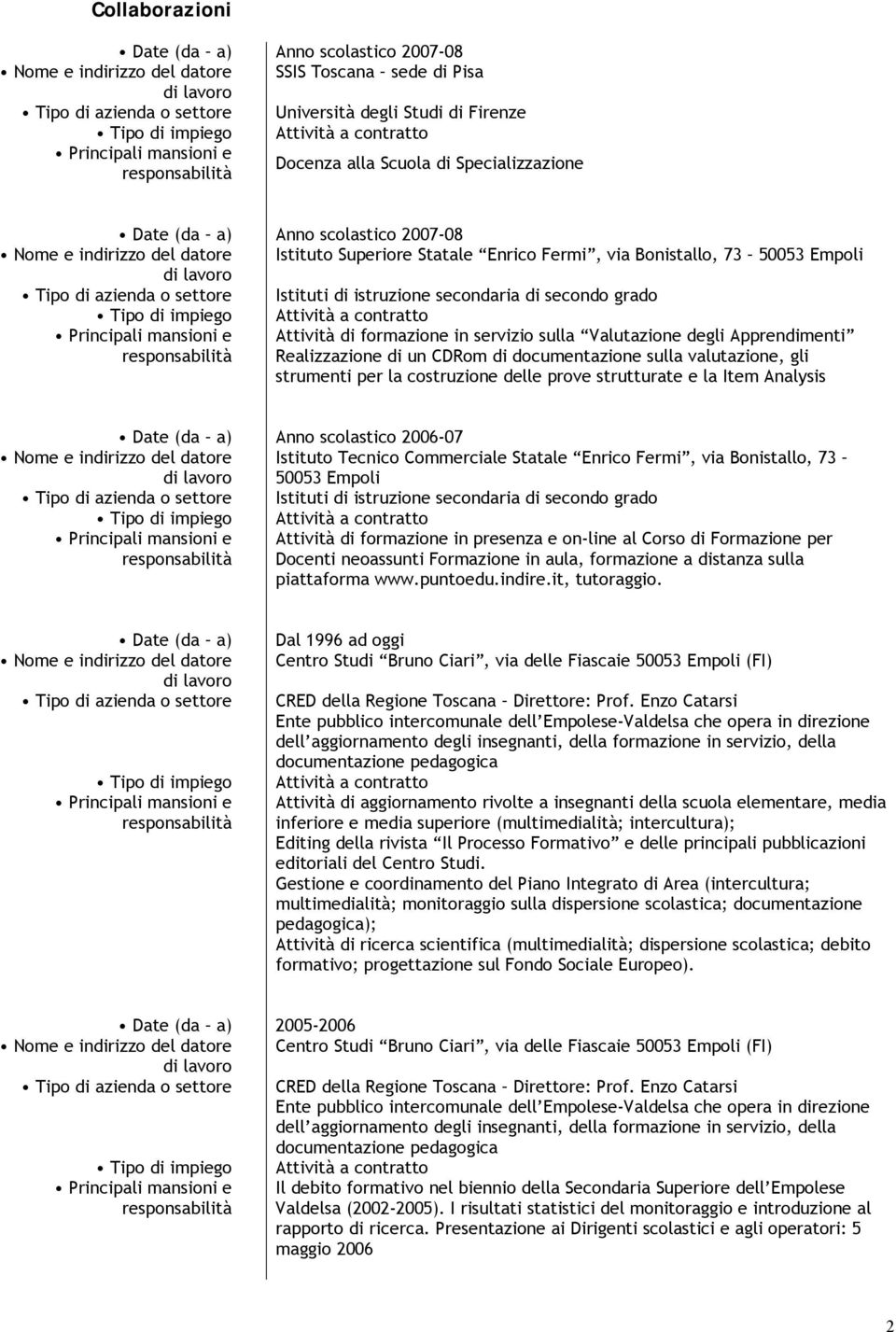 istruzione secondaria di secondo grado Attività di formazione in servizio sulla Valutazione degli Apprendimenti Realizzazione di un CDRom di documentazione sulla valutazione, gli strumenti per la