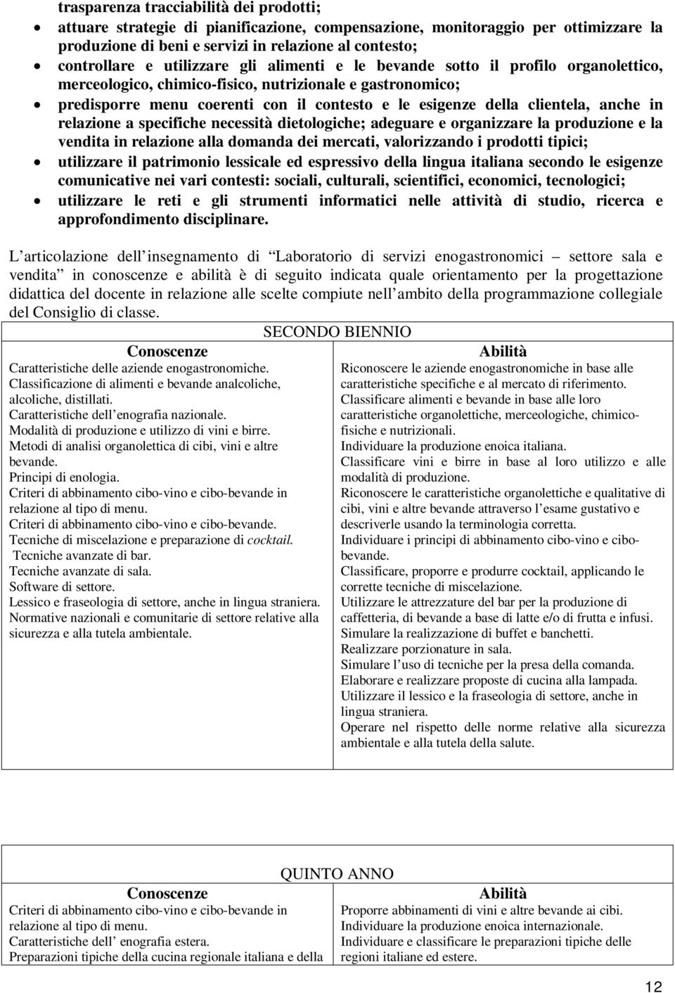 clientela, anche in relazione a specifiche necessità dietologiche; adeguare e organizzare la produzione e la vendita in relazione alla domanda dei mercati, valorizzando i prodotti tipici; utilizzare