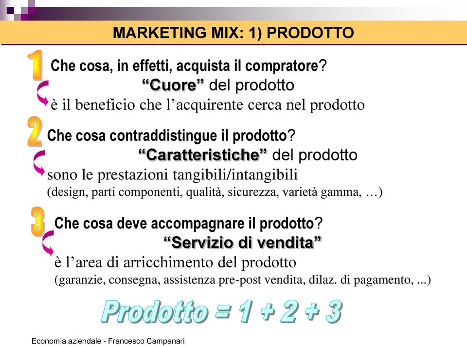 Caratteristiche del prodotto sono le prestazioni tangibili/intangibili (design, parti componenti, qualità, sicurezza,