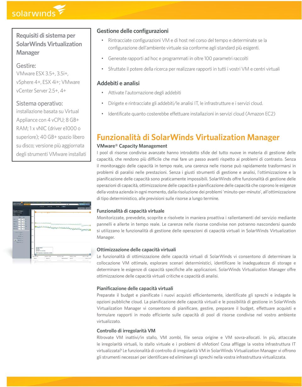 VMware installati Gestione delle configurazioni Rintracciate configurazioni VM e di host nel corso del tempo e determinate se la configurazione dell'ambiente virtuale sia conforme agli standard più