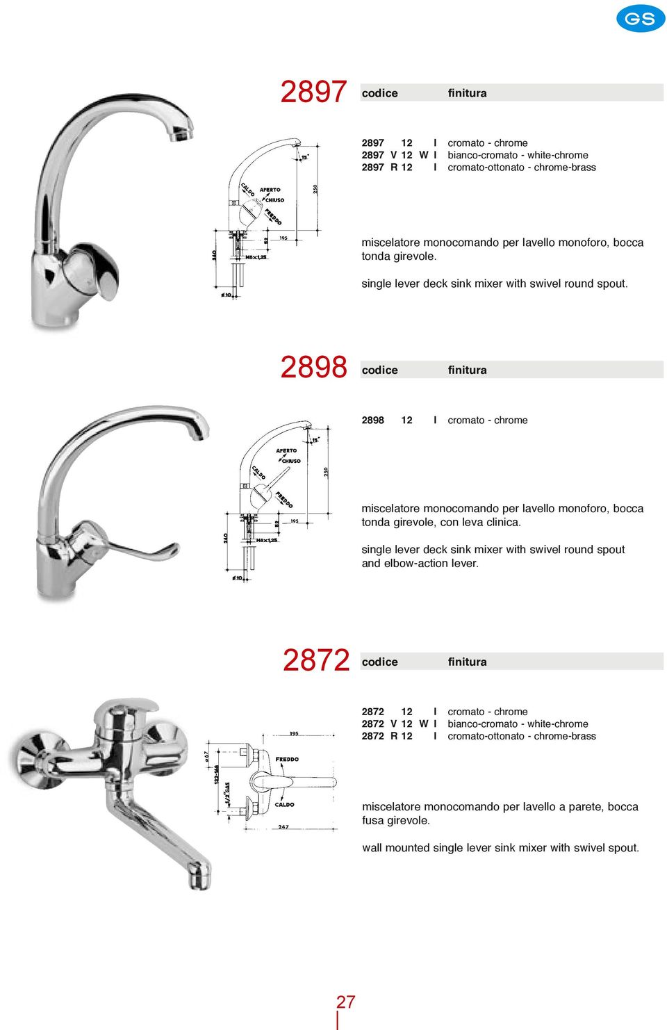 single lever deck sink mixer with swivel round spout and elbow-action lever.