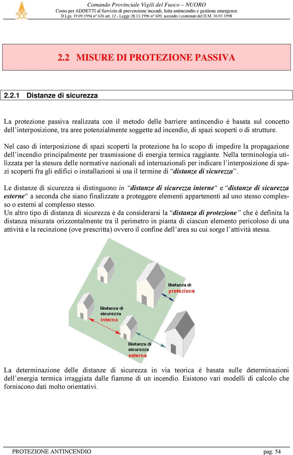 Nel caso di interposizione di spazi scoperti la protezione ha lo scopo di impedire la propagazione dell incendio principalmente per trasmissione di energia termica raggiante.