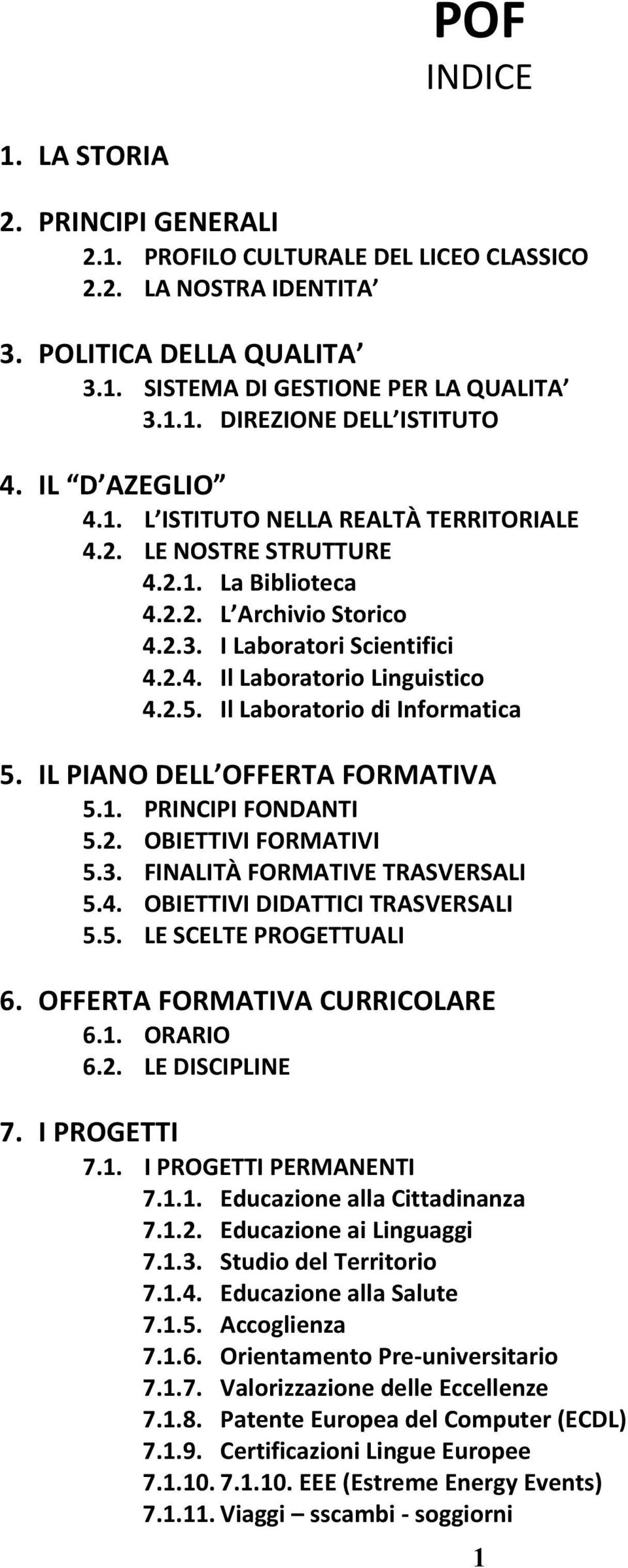 Il Labratri di Infrmatica 5. IL PIANO DELL OFFERTA FORMATIVA 5.1. PRINCIPI FONDANTI 5.2. OBIETTIVI FORMATIVI 5.3. FINALITÀ FORMATIVE TRASVERSALI 5.4. OBIETTIVI DIDATTICI TRASVERSALI 5.5. LE SCELTE PROGETTUALI 6.