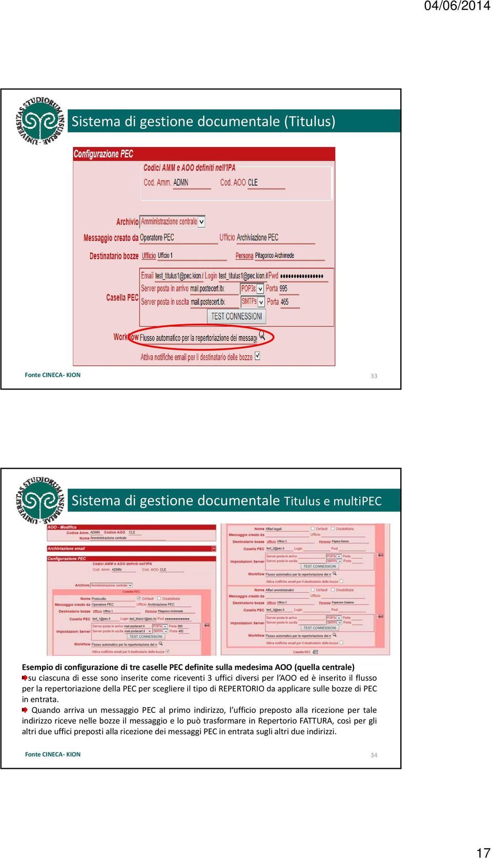 REPERTORIO da applicare sulle bozze di PEC in entrata.