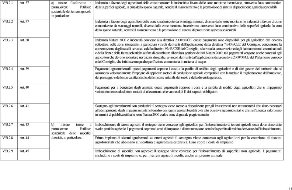 superfici agricole, la cura dello spazio naturale, nonché il mantenimento e la promozione di sistemi di produzione agricola sostenibili. sostenibile dei terreni agricoli, in particolare: V/B.2.2 Art.