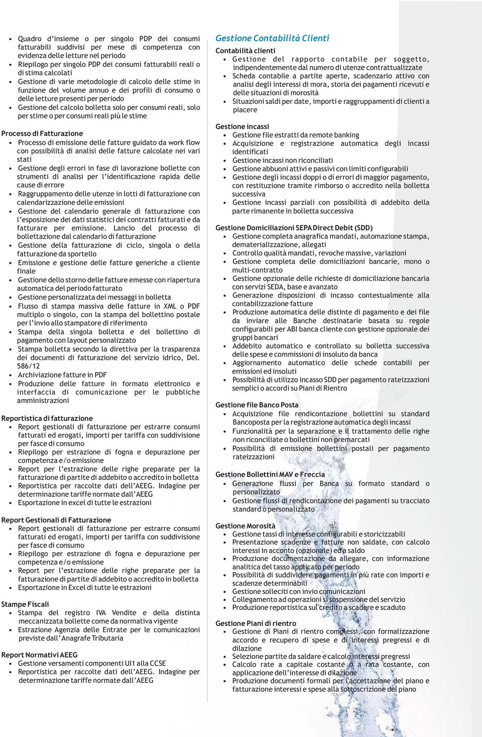 consumi reali, solo per stime o per consumi reali più le stime Processo di Fatturazione Processo di emissione delle fatture guidato da work flow con possibilità di analisi delle fatture calcolate nei