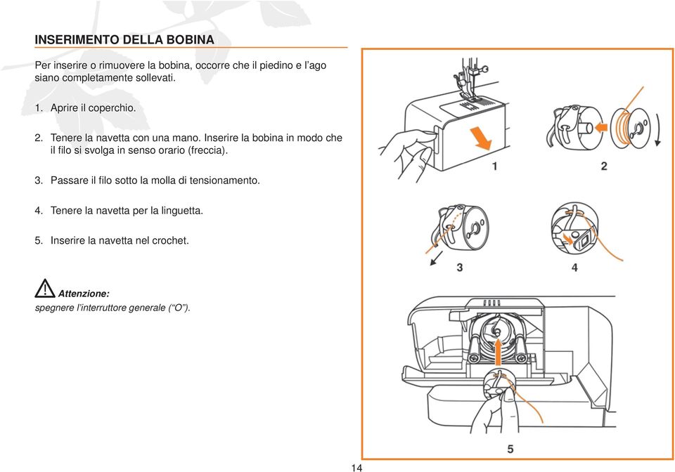 Inserire la bobina in modo che il fi lo si svolga in senso orario (freccia). 3.