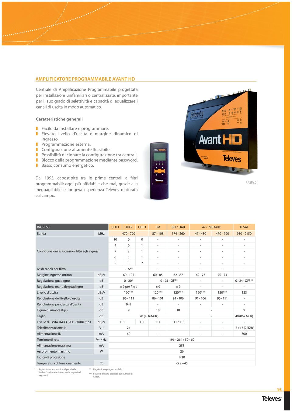 Configurazione altamente flessibile. Possibilità di clonare la configurazione tra centrali. Blocco della programmazione mediante password. Basso consumo energetico.