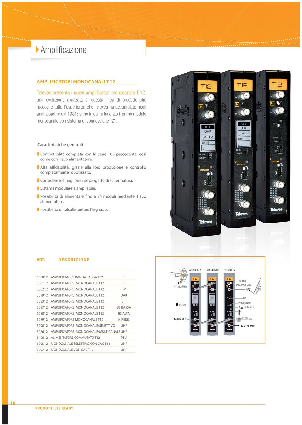 con sistema di connessione Z. Caratteristiche generali Compatibilità completa con la serie T03 precedente, così come con il suo alimentatore.