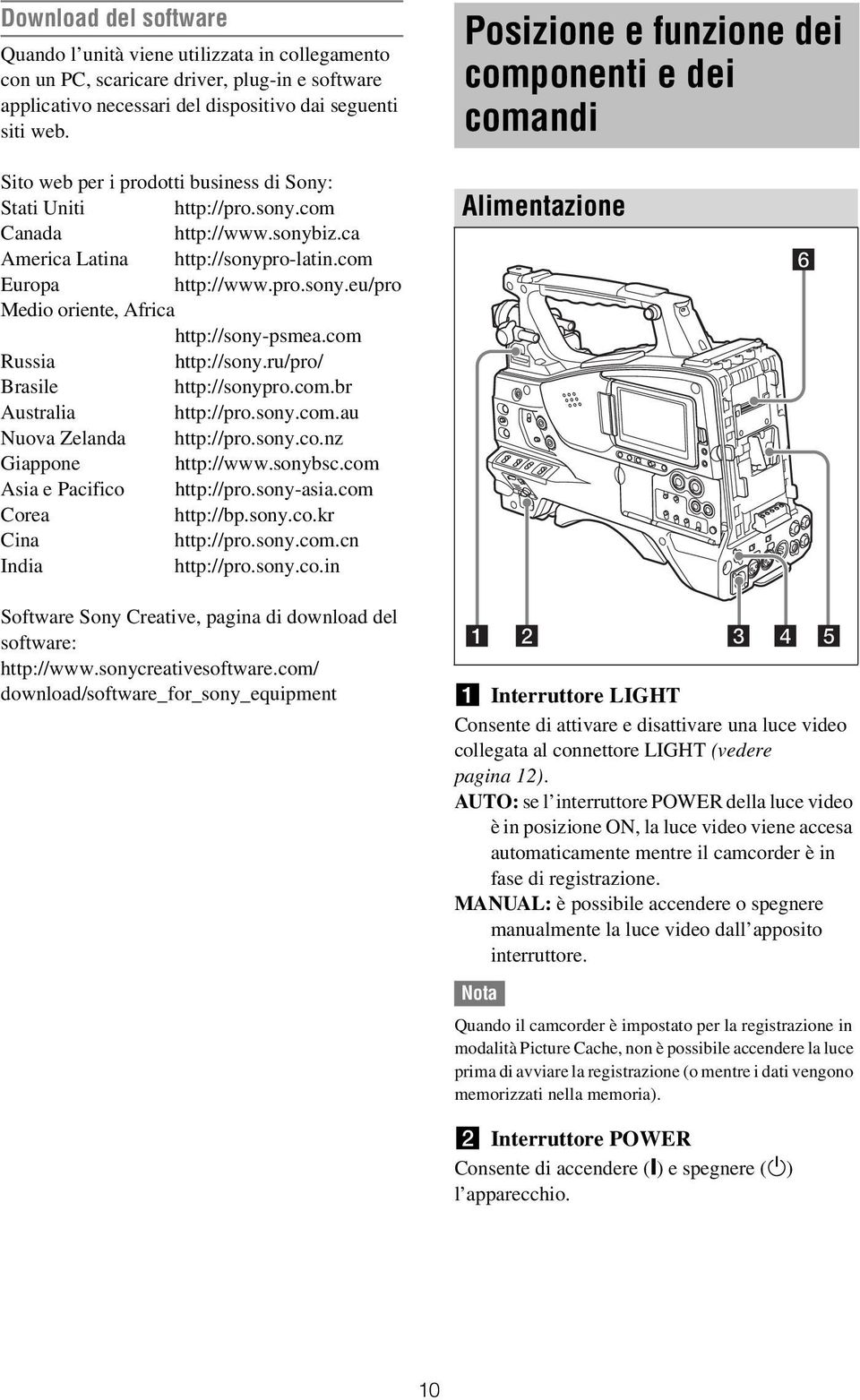 com Russia http://sony.ru/pro/ Brasile http://sonypro.com.br Australia http://pro.sony.com.au Nuova Zelanda http://pro.sony.co.nz Giappone http://www.sonybsc.com Asia e Pacifico http://pro.sony-asia.