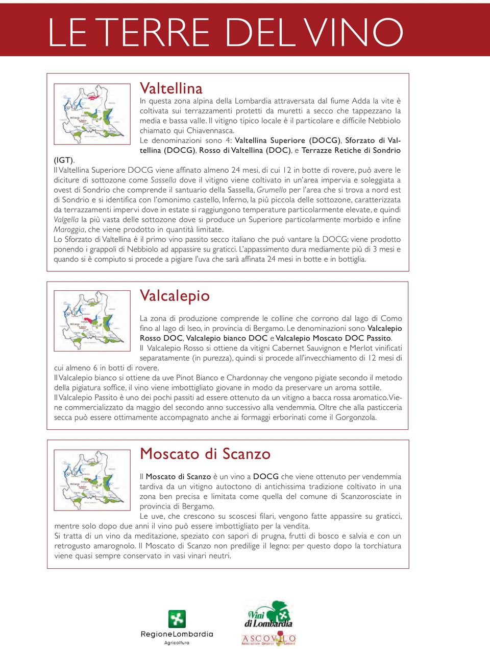 Le denominazioni sono 4: Valtellina Superiore (DOCG), Sforzato di Valtellina (DOCG), Rosso di Valtellina (DOC), e Terrazze Retiche di Sondrio (IGT).