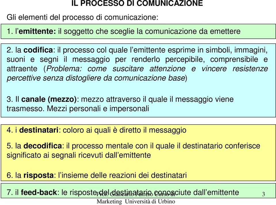 vincere resistenze percettive senza distogliere da comunicazione base) 3. Il canale (mezzo): mezzo attraverso il quale il messaggio viene trasmesso. Mezzi personali e impersonali 4.