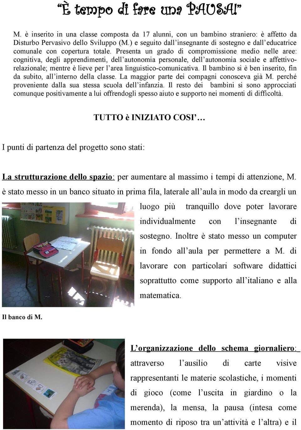 Presenta un grado di compromissione medio nelle aree: cognitiva, degli apprendimenti, dell autonomia personale, dell autonomia sociale e affettivorelazionale; mentre è lieve per l area