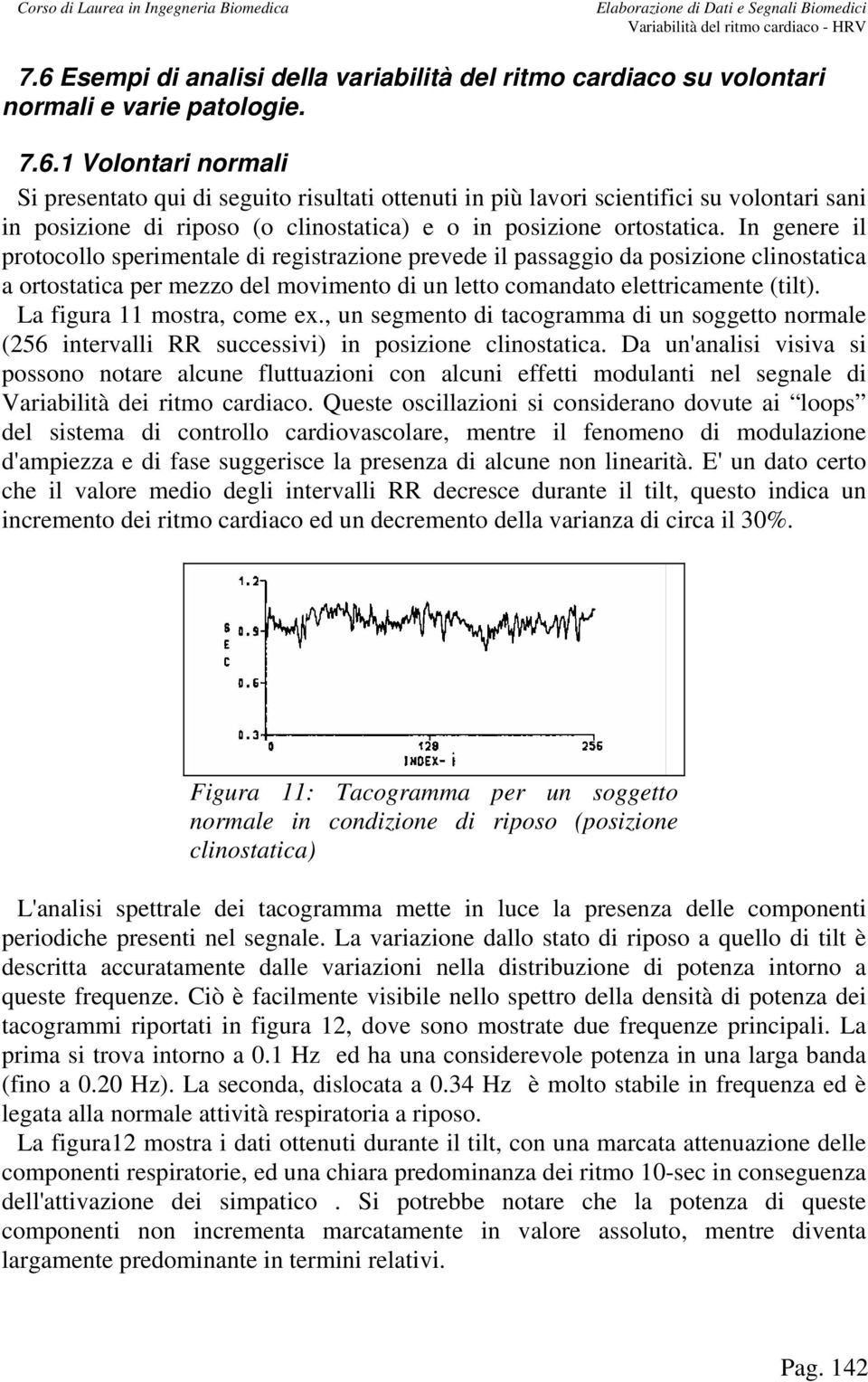 La figura 11 mostra, come ex., un segmento di tacogramma di un soggetto normale (56 intervalli RR successivi) in posizione clinostatica.