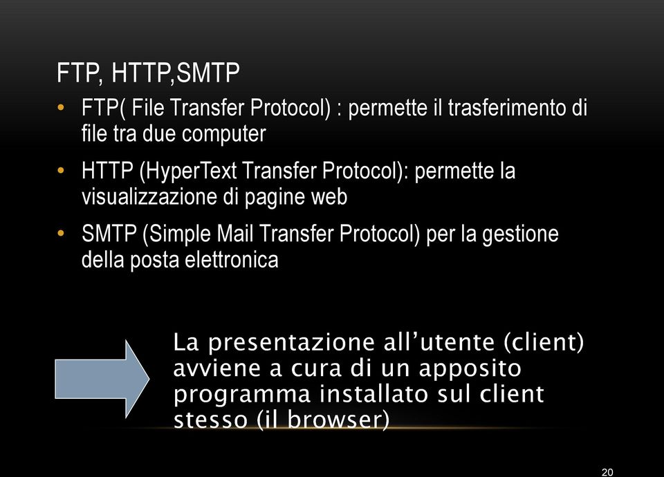 Protocol): permette la visualizzazione di pagine web SMTP