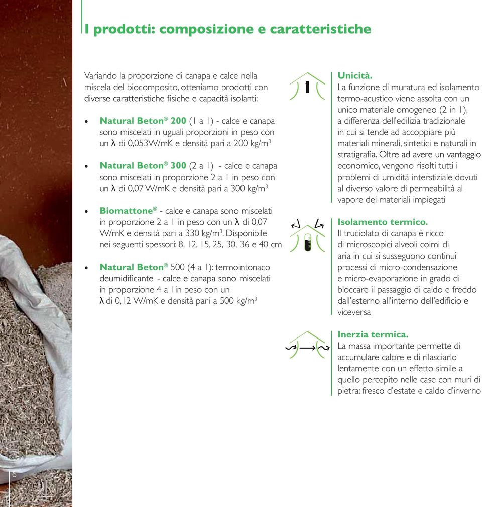 canapa sono miscelati in proporzione 2 a 1 in peso con un λ di 0,07 W/mK e densità pari a 330 kg/m 3.