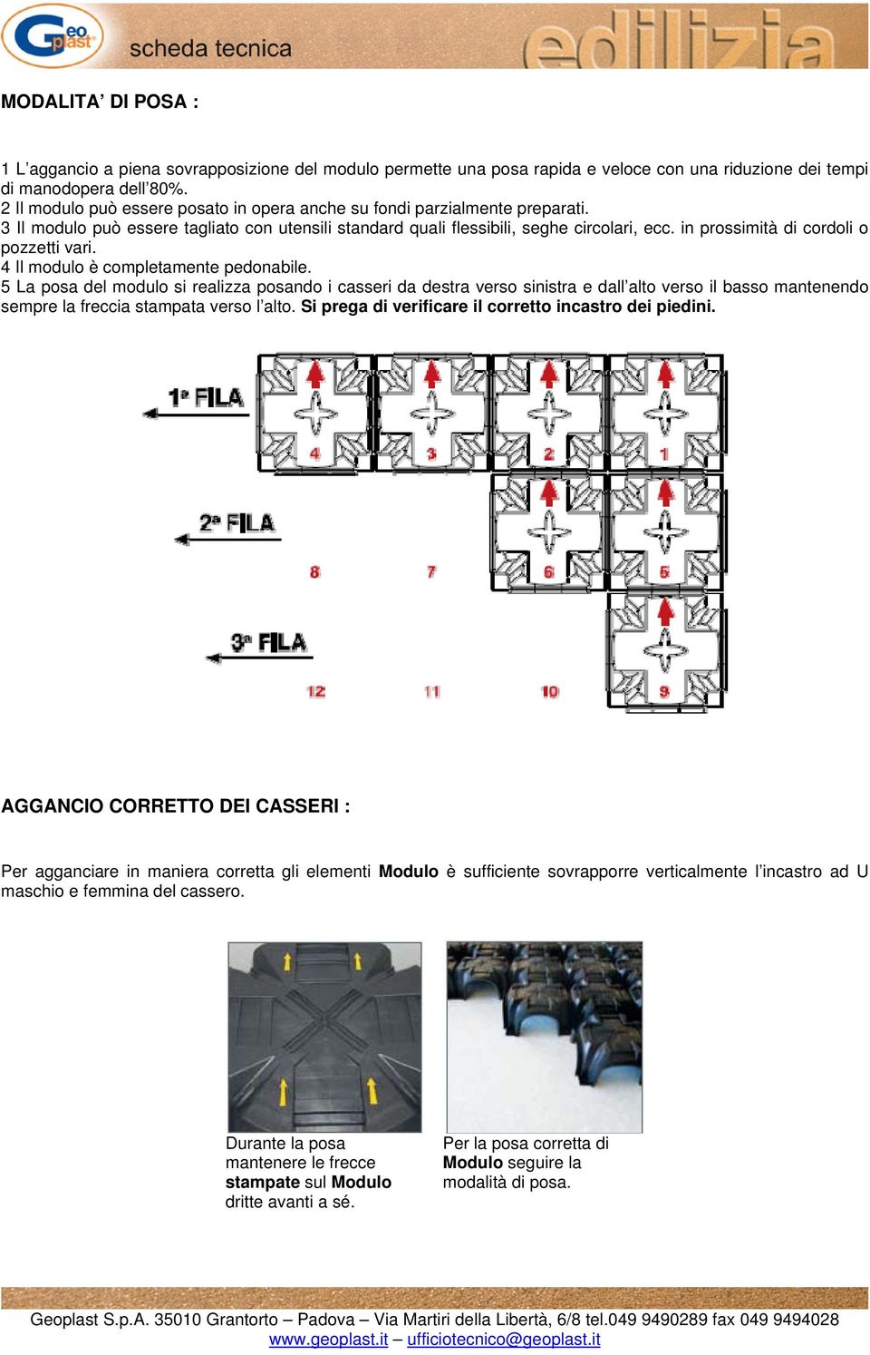 in prossimità di cordoli o pozzetti vari. 4 Il modulo è completamente pedonabile.