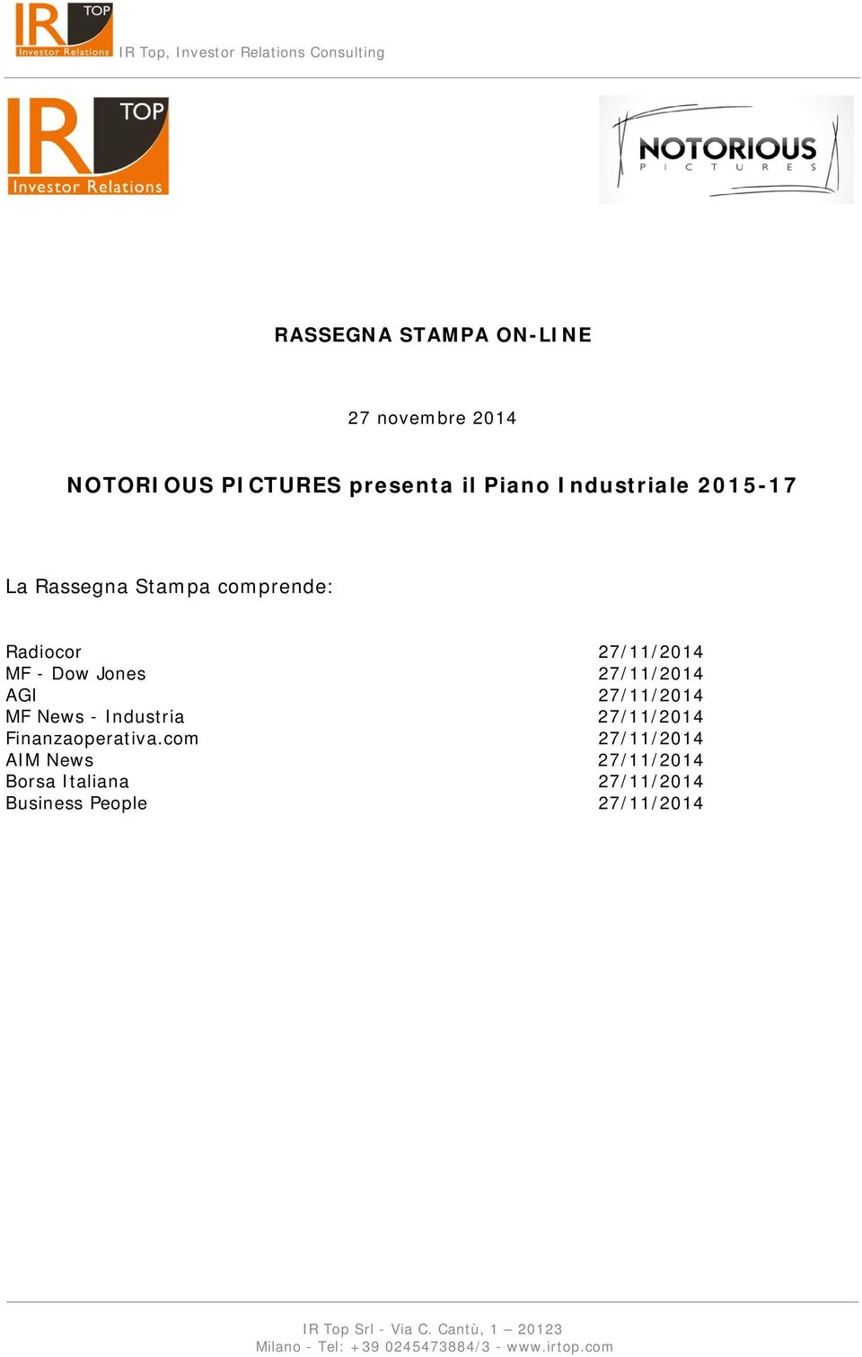 27/11/2014 MF News - Industria 27/11/2014 Finanzaoperativa.