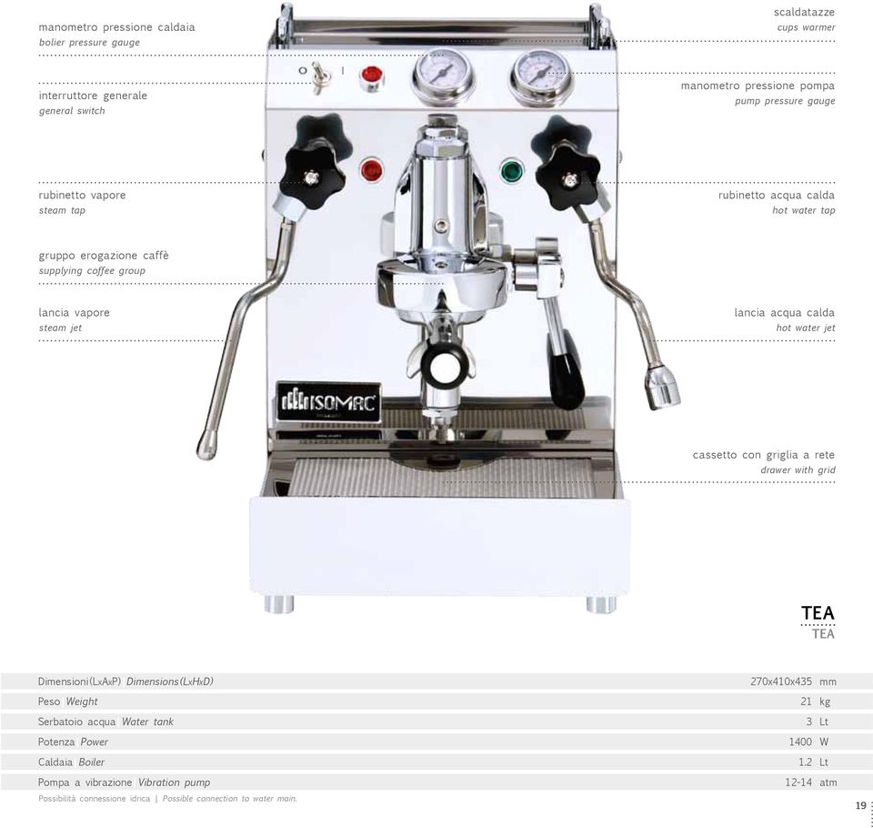 water jet cassetto con griglia a rete drawer with grid TEA TEA Dimensioni(LxAxP) Dimensions(LxHxD) 270x410x435 mm Peso Weight 21 kg Serbatoio acqua Water tank