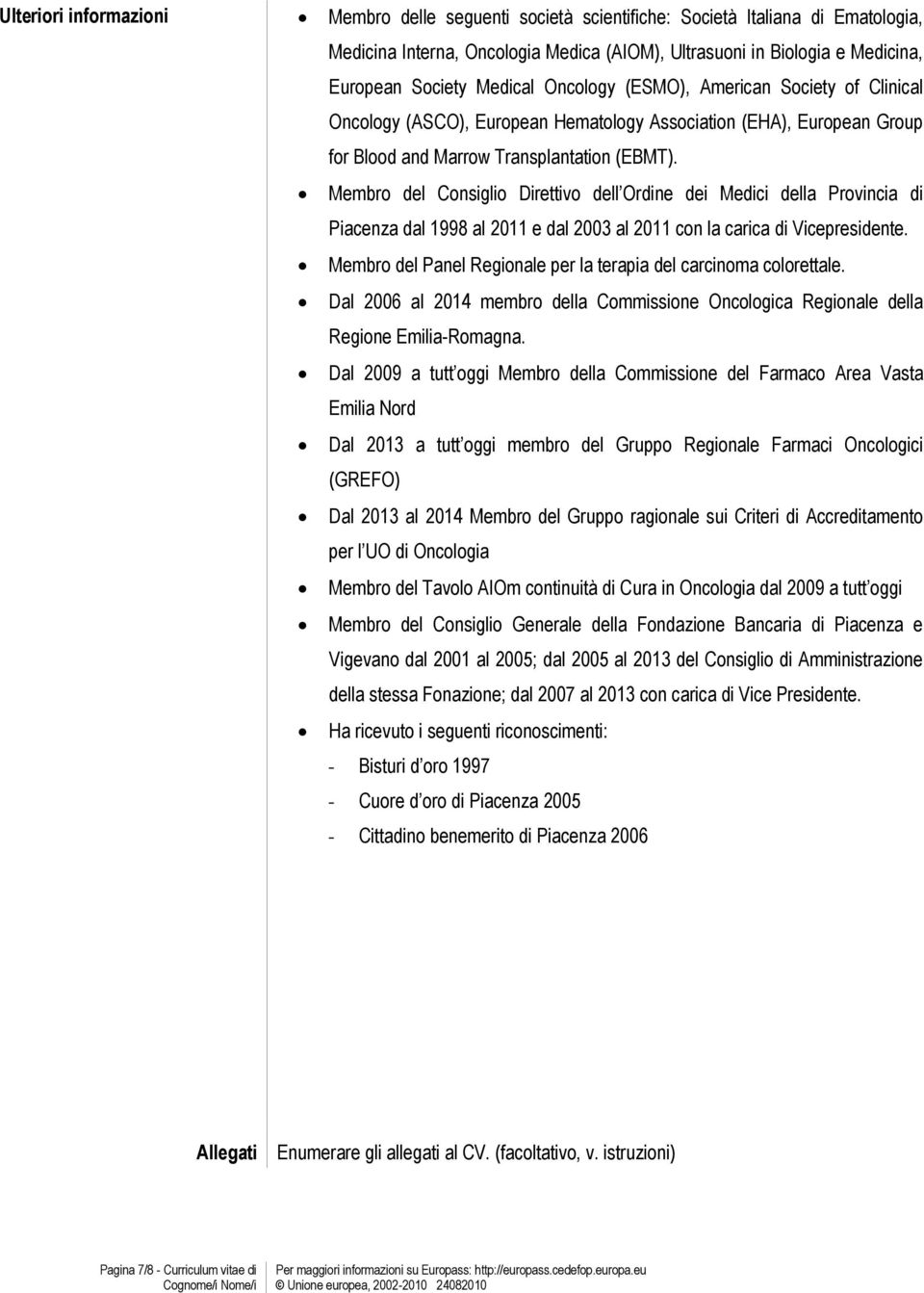 Membro del Consiglio Direttivo dell Ordine dei Medici della Provincia di Piacenza dal 1998 al 2011 e dal 2003 al 2011 con la carica di Vicepresidente.