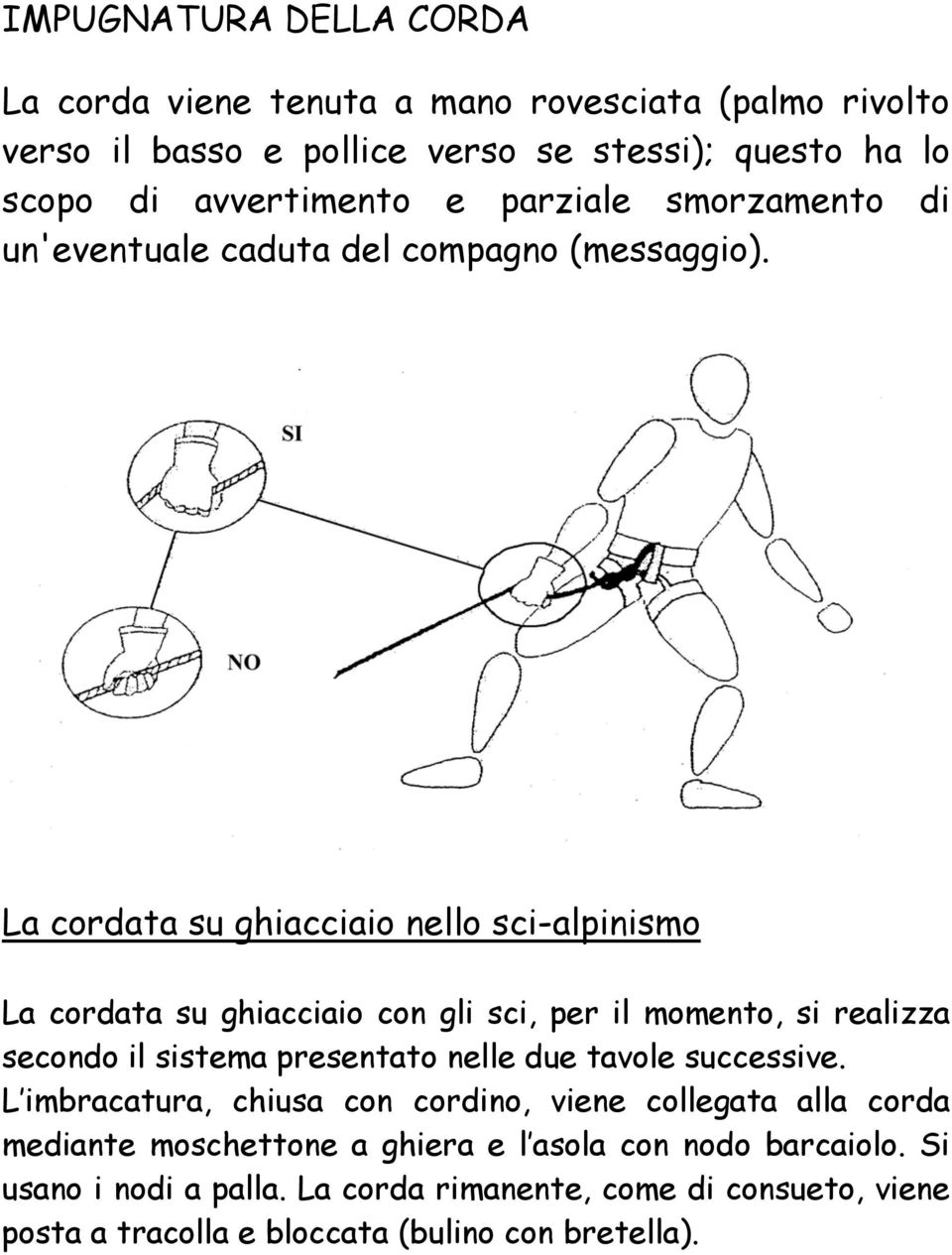 La cordata su ghiacciaio nello sci-alpinismo La cordata su ghiacciaio con gli sci, per il momento, si realizza secondo il sistema presentato nelle due tavole