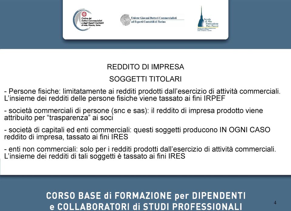 viene attribuito per trasparenza ai soci - società di capitali ed enti commerciali: questi soggetti producono IN OGNI CASO reddito di impresa,