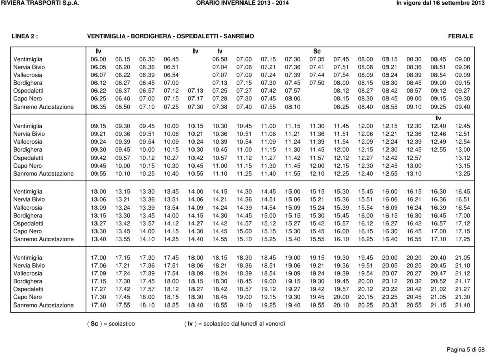 09 Bordighera 06.12 06.27 06.45 07.00 07.13 07.15 07.30 07.45 07.50 08.00 08.15 08.30 08.45 09.00 09.15 Ospedaletti 06.22 06.37 06.57 07.12 07.13 07.25 07.27 07.42 07.57 08.12 08.27 08.42 08.57 09.