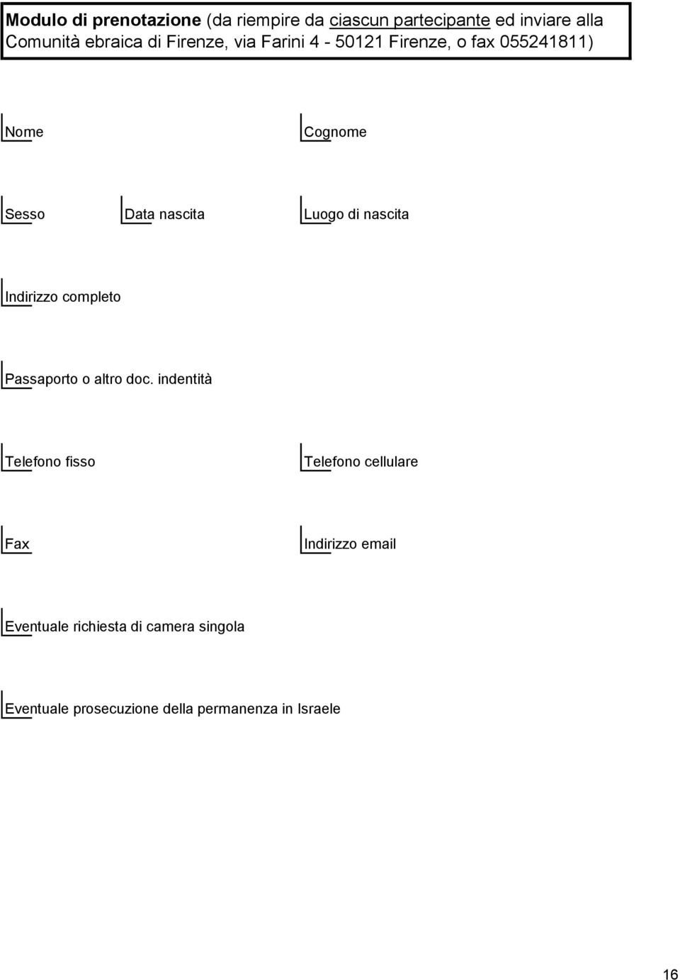 nascita Indirizzo completo Passaporto o altro doc.