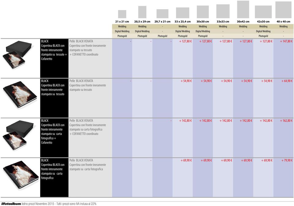 54,90 + 54,90 + 64,90 BLACK Copertina BLACK con fronte interamente stampato su carta fotografica + Cofanetto Pelle BLACK VENATA Copertina con fronte ineramente stampato su carta fotografica +
