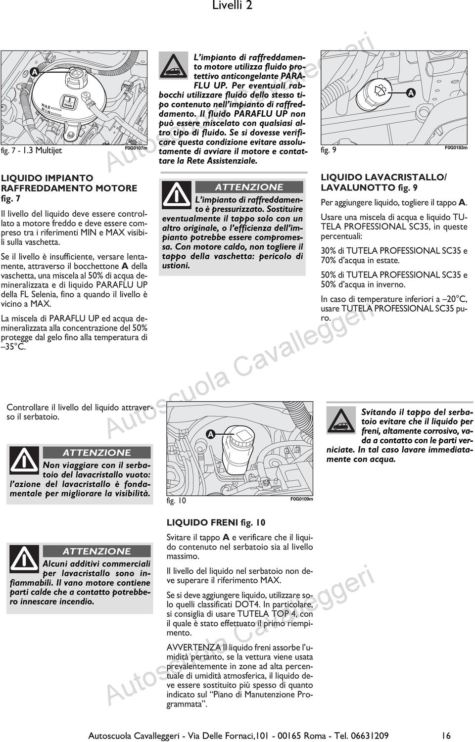 Se si dovesse verificare questa condizione evitare assolutamente di avviare il motore e contattare la Rete Assistenziale. fig. 9 LIQUIDO IMPIANTO RAFFREDDAMENTO MOTORE fig.