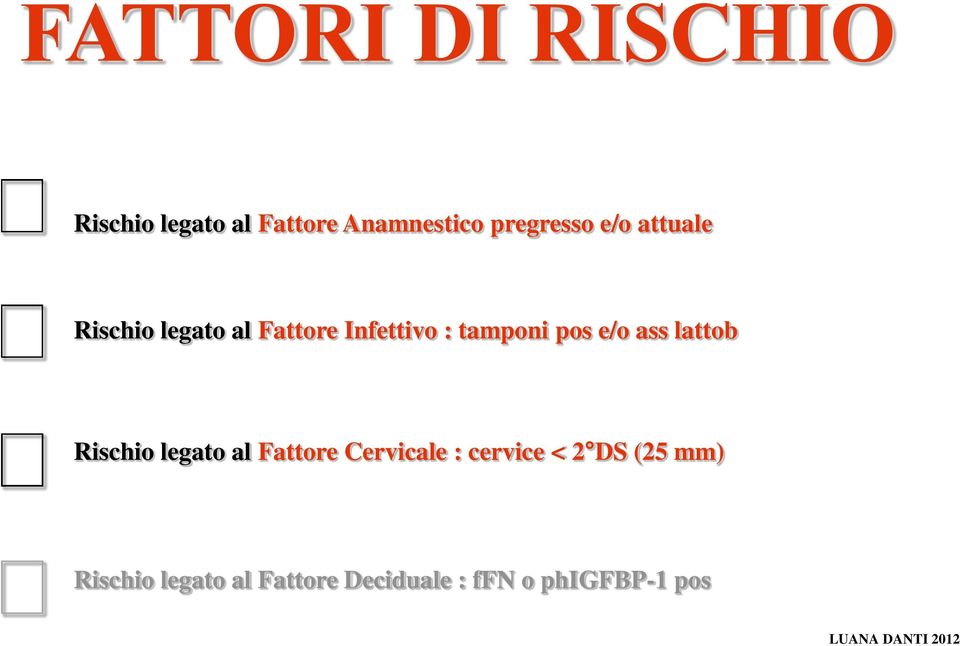 tamponi pos e/o ass lattob Rischio legato al Fattore Cervicale :