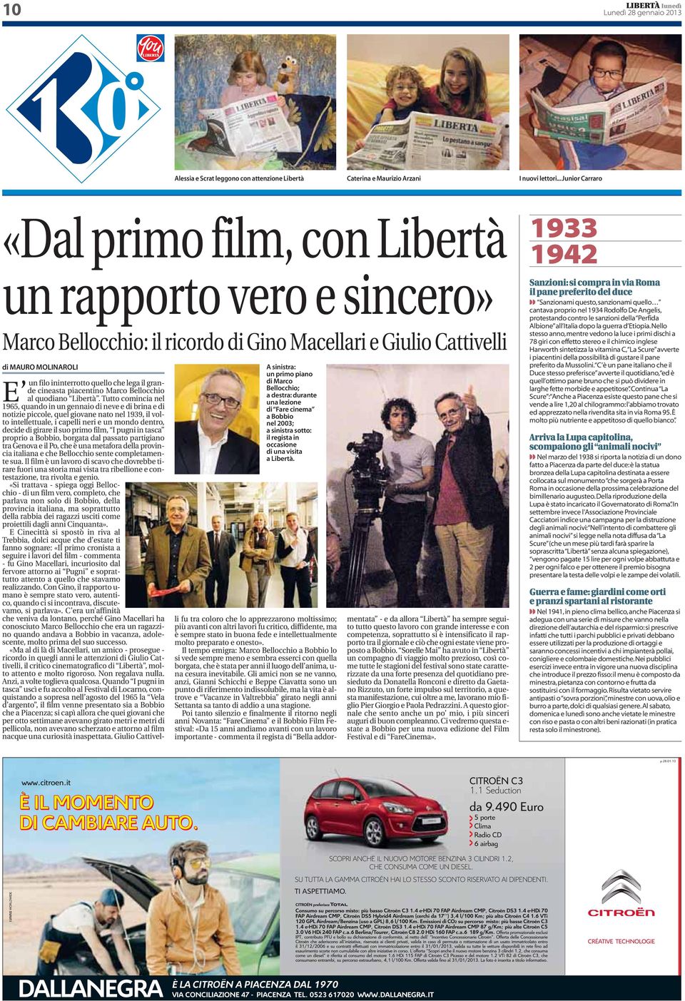 il grande cineasta piacentino Marco Bellocchio al quodiano Libertà.