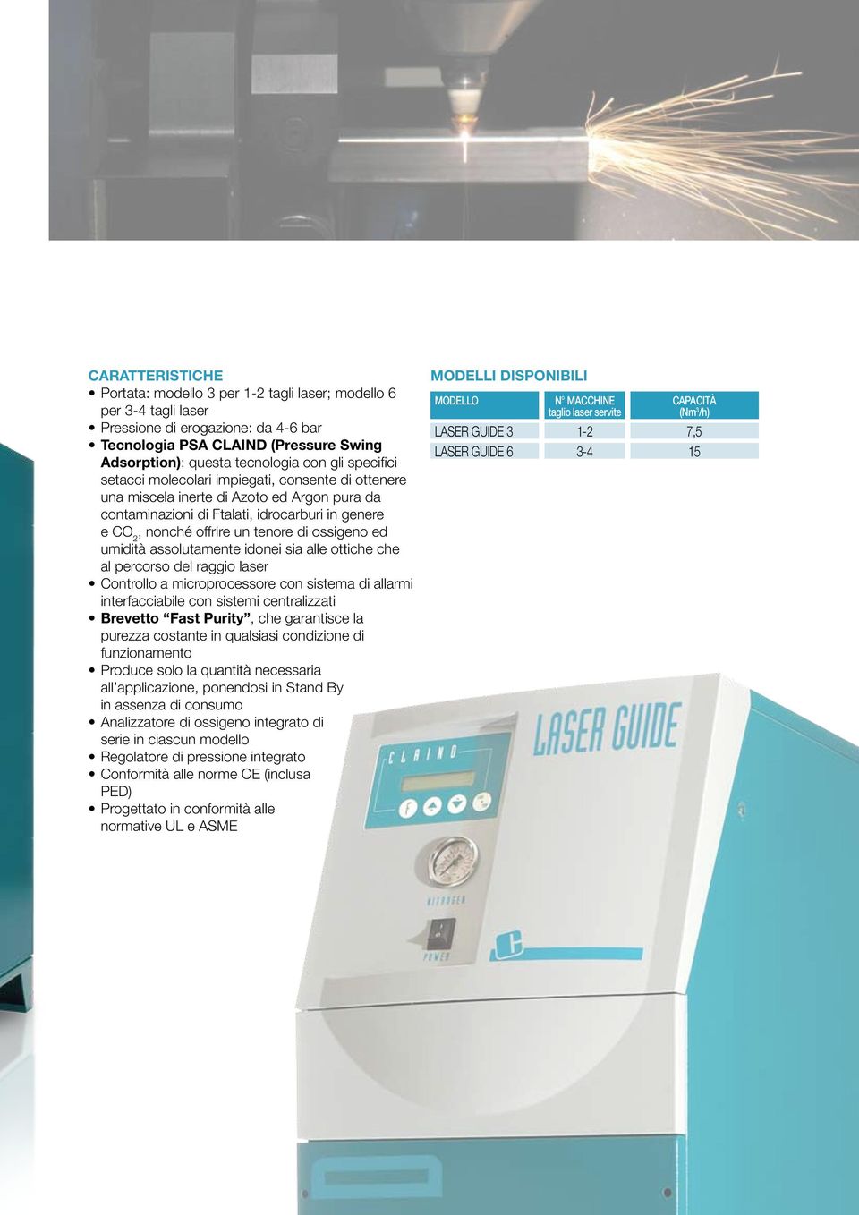 ed umidità assolutamente idonei sia alle ottiche che al percorso del raggio laser Controllo a microprocessore con sistema di allarmi interfacciabile con sistemi centralizzati Brevetto Fast Purity,