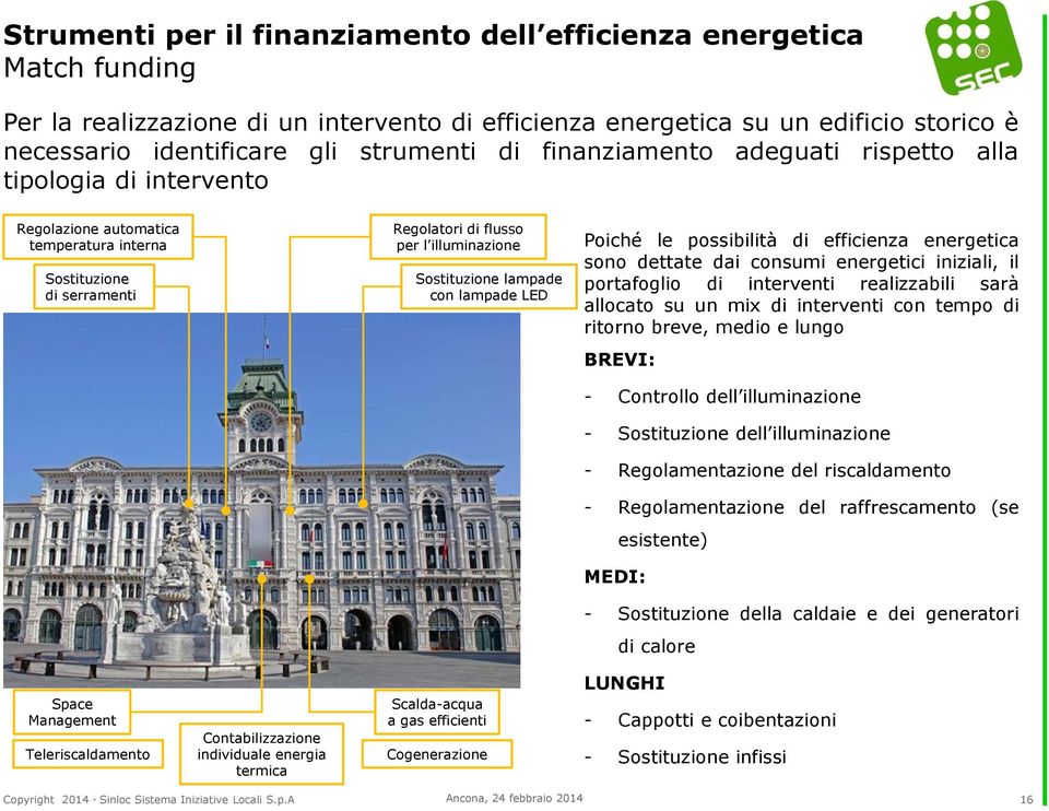 energetica sono dettate dai consumi energetici iniziali, il portafoglio di interventi realizzabili sarà allocato su un mix di interventi con tempo di ritorno breve, medio e lungo BREVI: - Controllo